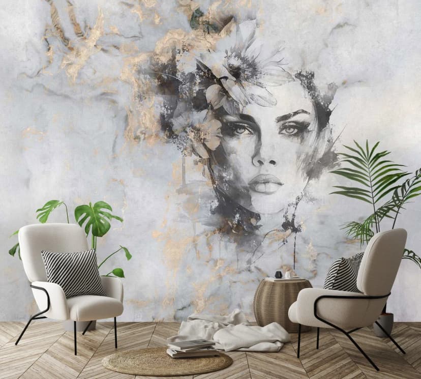 Fototapete Frau Marmor Gold Grau Abstrakt Wohnzimmer VLIES TAPETE + KLEISTER