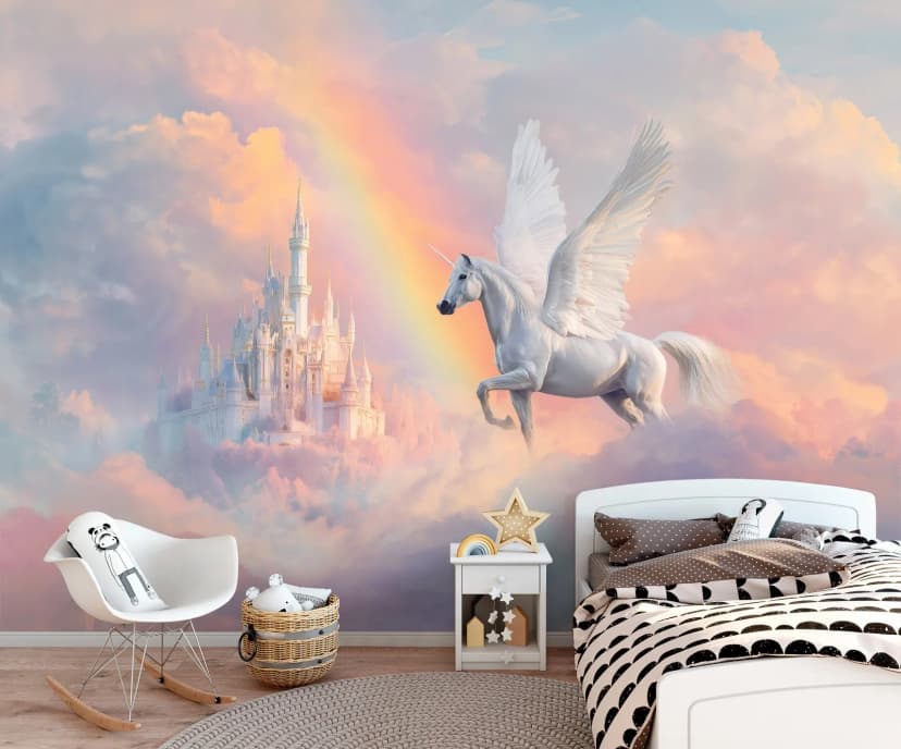 Fototapete Kinderzimmer Einhorn Rosa Regenbogen VLIES TAPETE XXL + KLEISTER 720