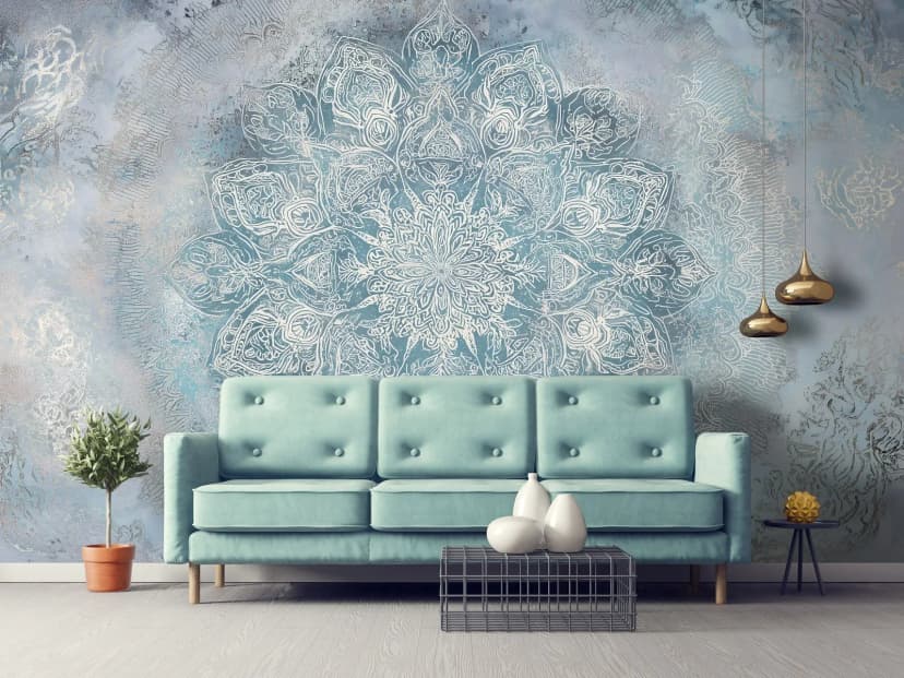 Fototapete Mandala Grau Blau Dunkelblau VLIES TAPETE XXL + KLEISTER 400