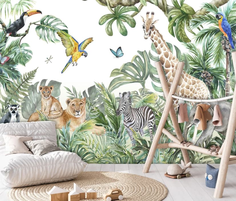 Fototapete Kinderzimmer Tiere Dschungel Wald Kinder VLIES TAPETE XXL + KLEISTER