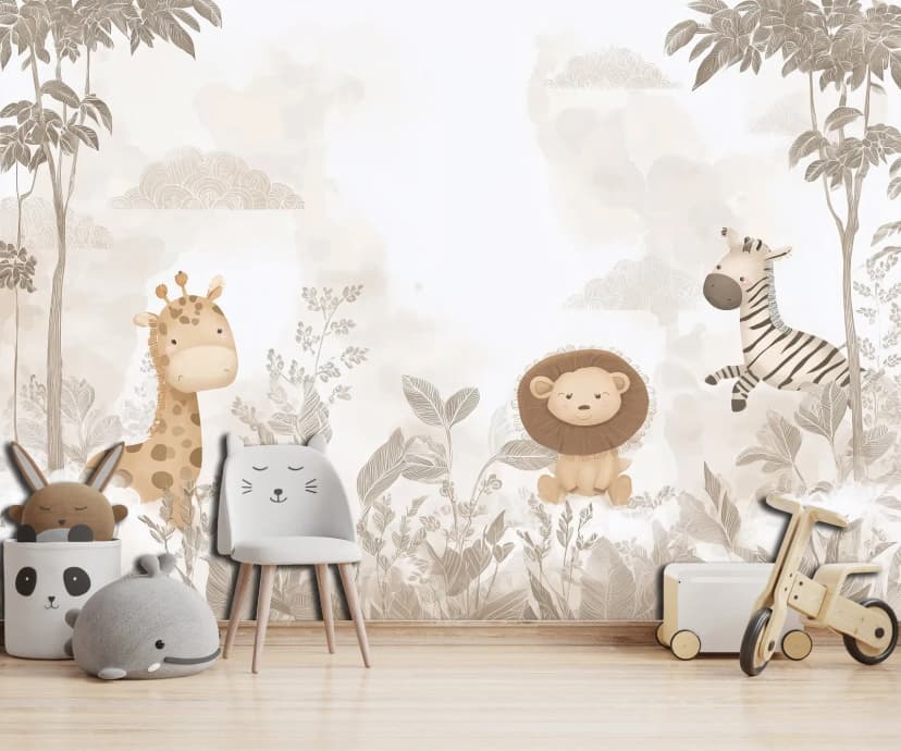Fototapete Kinderzimmer Tiere Löwe Giraffe Zebra VLIES TAPETE XXL + KLEISTER 439
