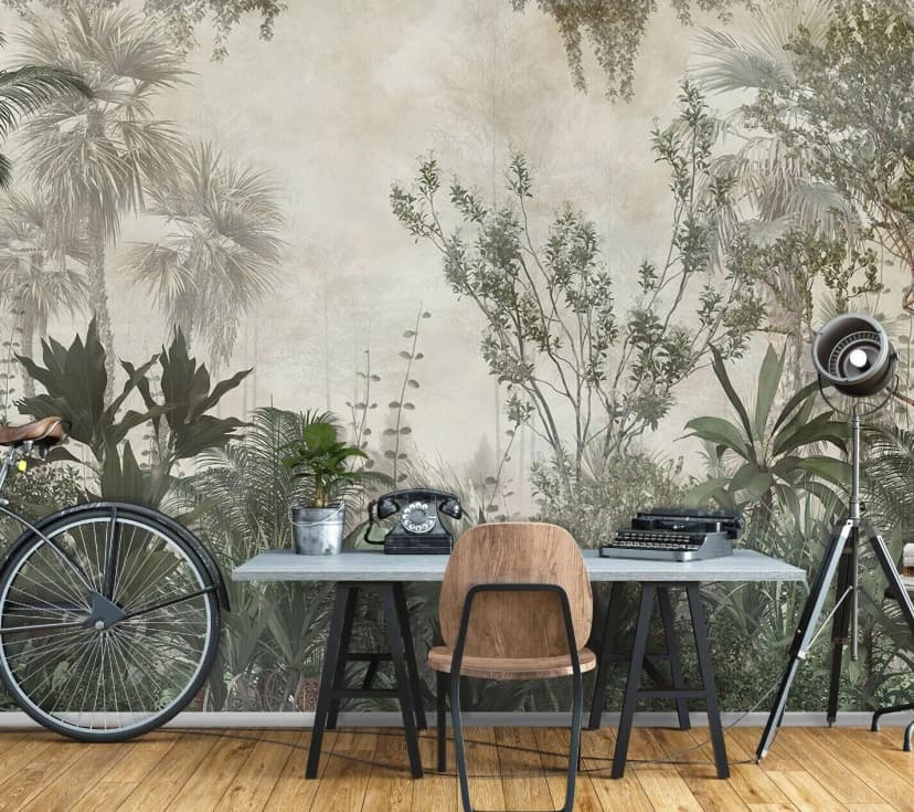 Fototapete Dschungel Blätter Pflanzen Vintage Retro VLIES TAPETE XXL + KLEISTER