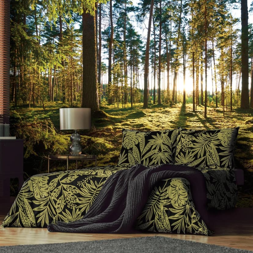 Fototapete Wald Sonne Bäume Natur Wohnzimmer VLIES TAPETE XXL + KLEISTER