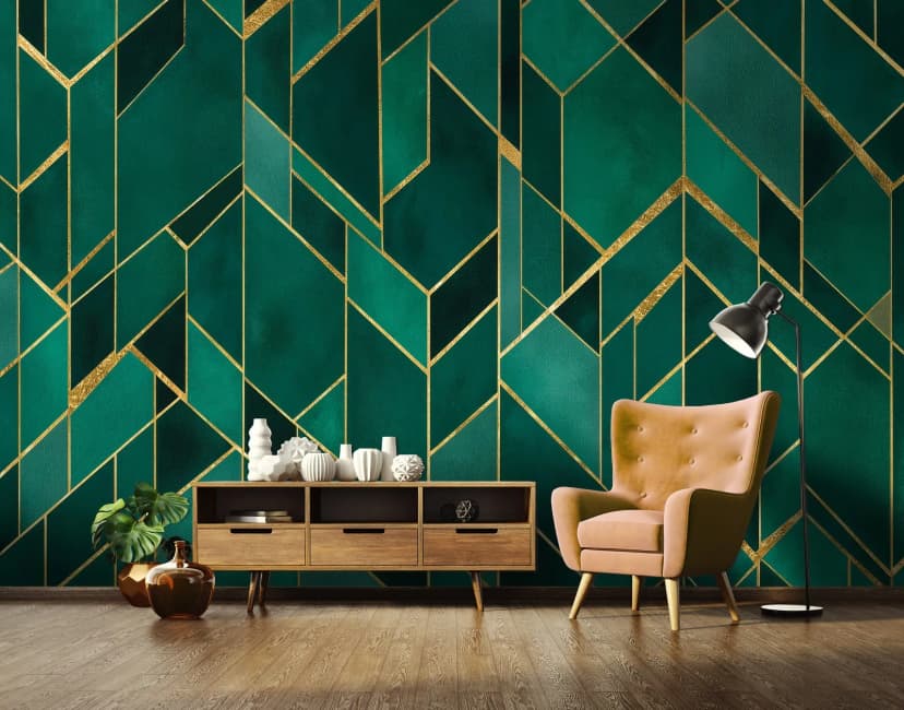 Fototapete Abstrakt Gold Geometrie Grün VLIES TAPETE XXL + KLEISTER 604