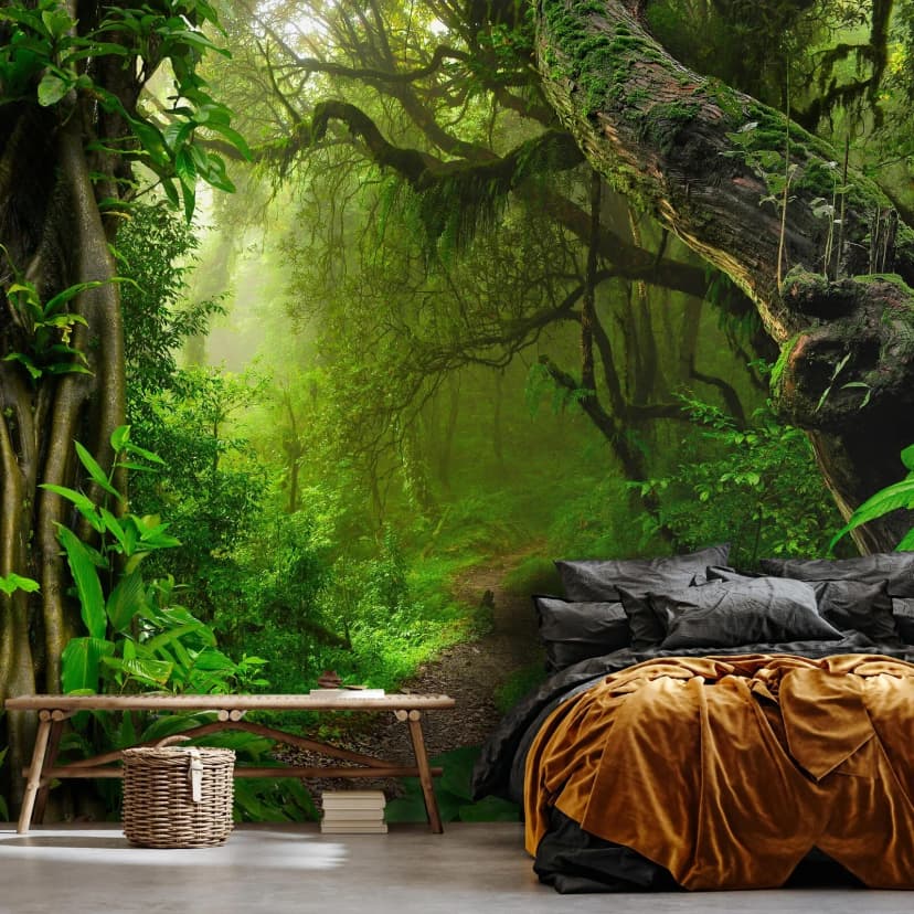Fototapete Wald 3D Bäume Dschungel Regenwald Pflanzen VLIES TAPETE Wohnzimmer