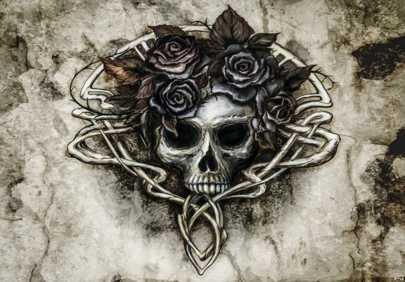 Alchemy Vlies Fototapete XXL Skull Gothic Totenkopf Skelett Blum Schädel Tapete