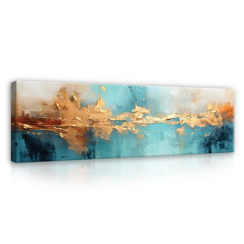 Leinwand Bilder Groß Abstrakt Blau Gold Modern XXL Wandbild Leinwandbild 145x45