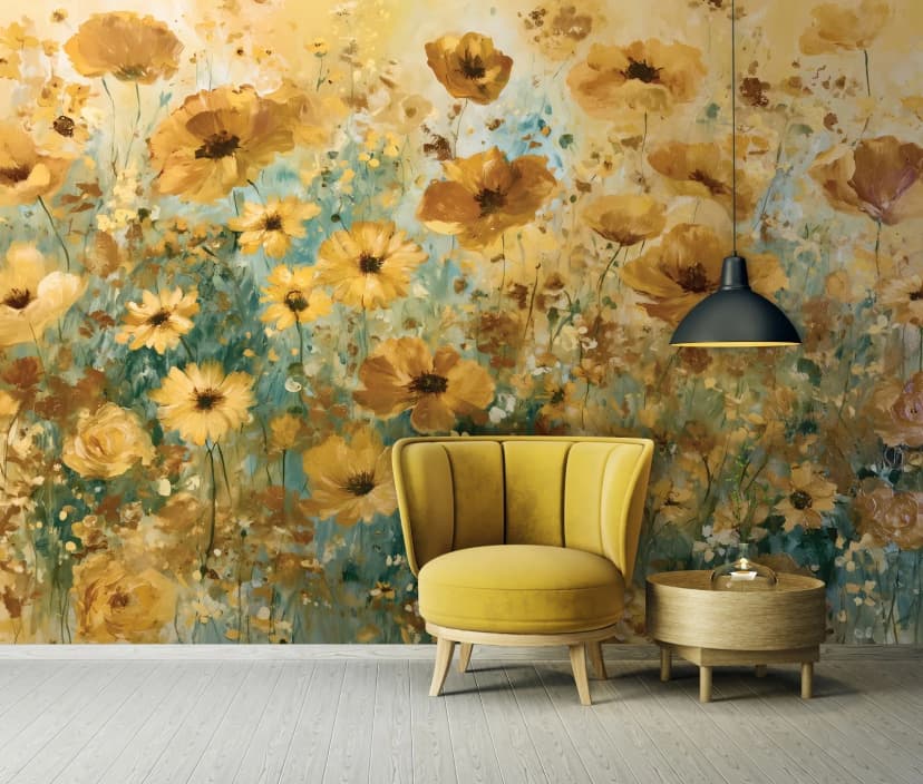 Fototapete Blumen Gelb Natur Wiese VLIES TAPETE XXL + KLEISTER 793