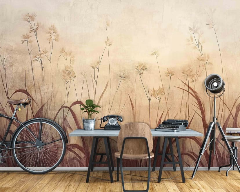 Fototapete Gras Beton Natur Boho Feld Modern VLIES TAPETE XXL + KLEISTER 290