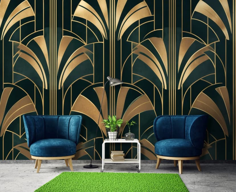 Fototapete Art Deco Muster Grün Gold Schwarz VLIES TAPETE XXL + KLEISTER 403