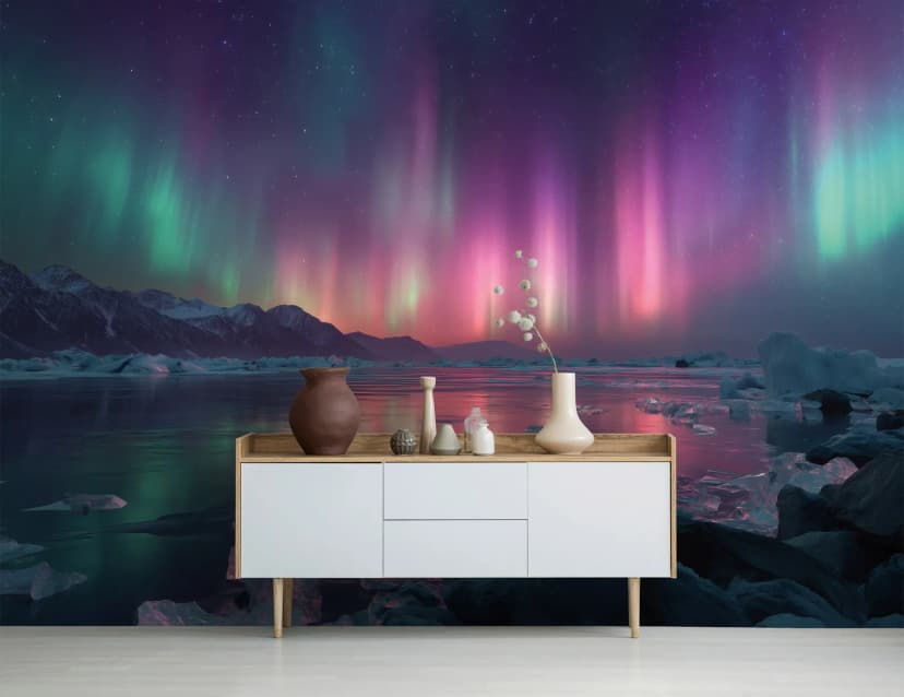 Fototapete Nordlichter Blau Eis Lila Natur VLIES TAPETE XXL + KLEISTER 669