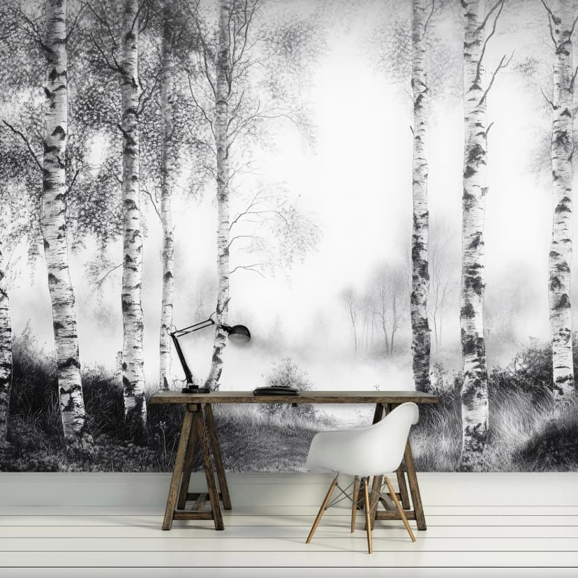 Fototapete Wald Natur Schwarz Weiß Wohnzimmer VLIES TAPETE XXL + KLEISTER 145
