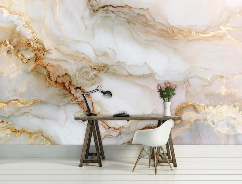 Fototapete Marmor Weiß Gold Abstrakt VLIES TAPETE XXL + KLEISTER 777