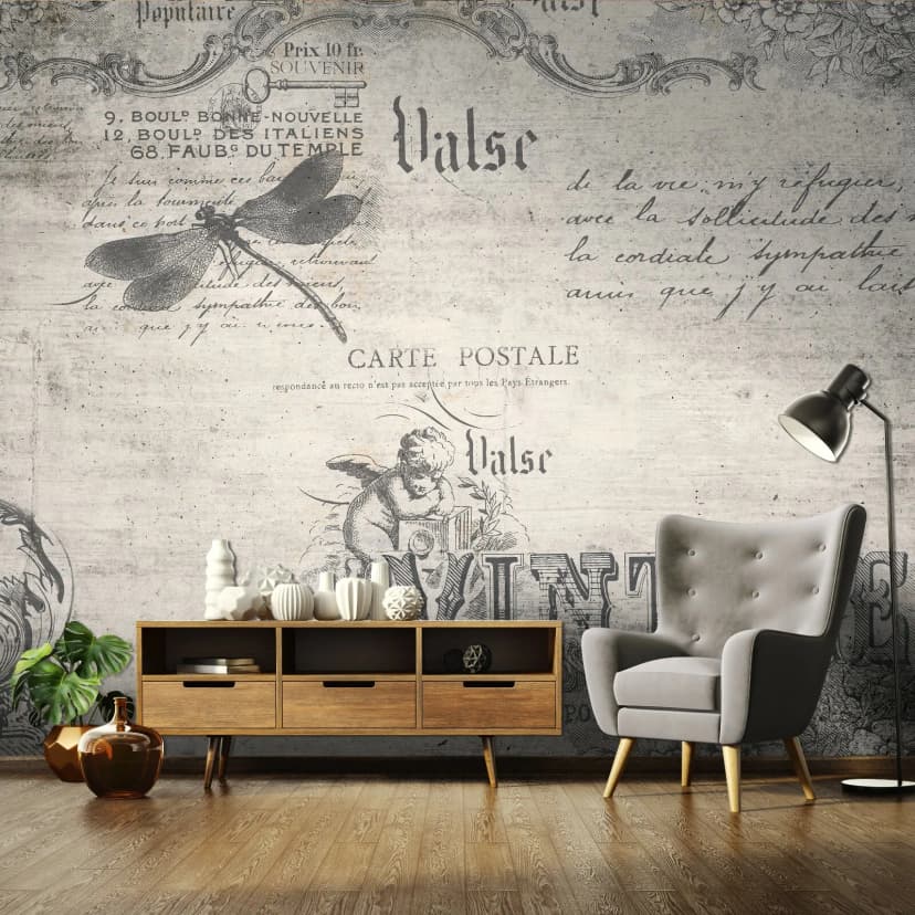 Vlies Fototapete RETRO Engel Astrakt Vintage Sprichwörter beige Wohnzimmer XXL