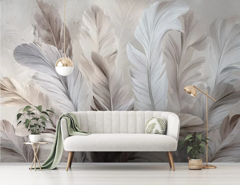 Fototapete Federn Weiß Natur Grau Wohnzimmer Schlafzimmer VLIES TAPETE XXL 308