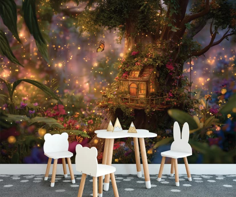 Fototapete Kinderzimmer Zauberwald Baum Braun Natur TAPETE XXL + KLEISTER 725