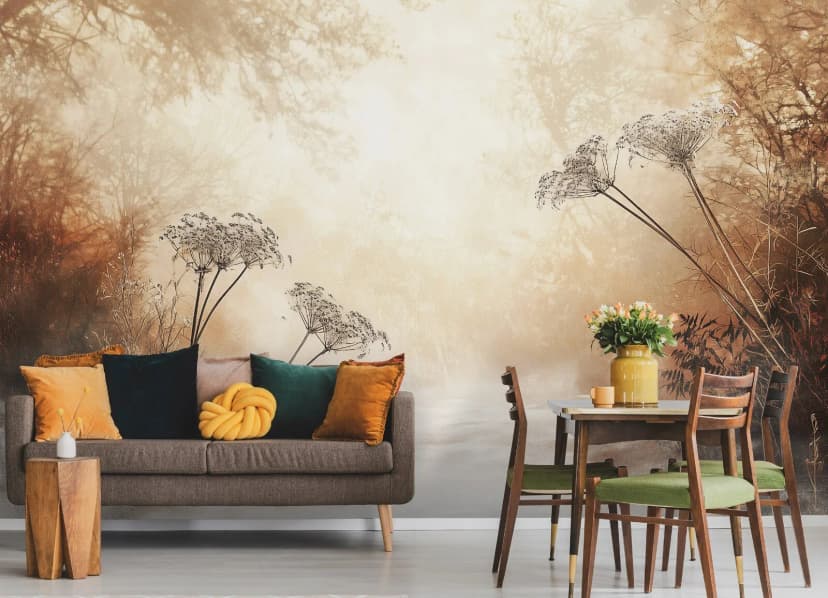 Fototapete Wald Boho Beige Bäume 3D Effekt Wohnzimmer VLIES TAPETE + KLEISTER