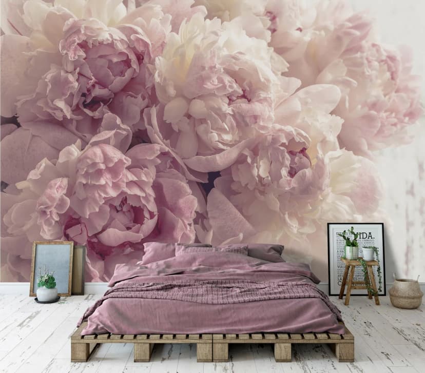 BLUMEN ROSEN Vlies Fototapete Schlafzimmer Rosa beige Pfingstrose TAPETE XXL