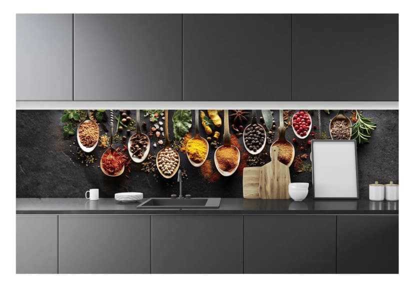 Fototapete Küche Löffel Gewürze 250x60 cm Vlies Tapete Abwaschbar Küchenrückwand