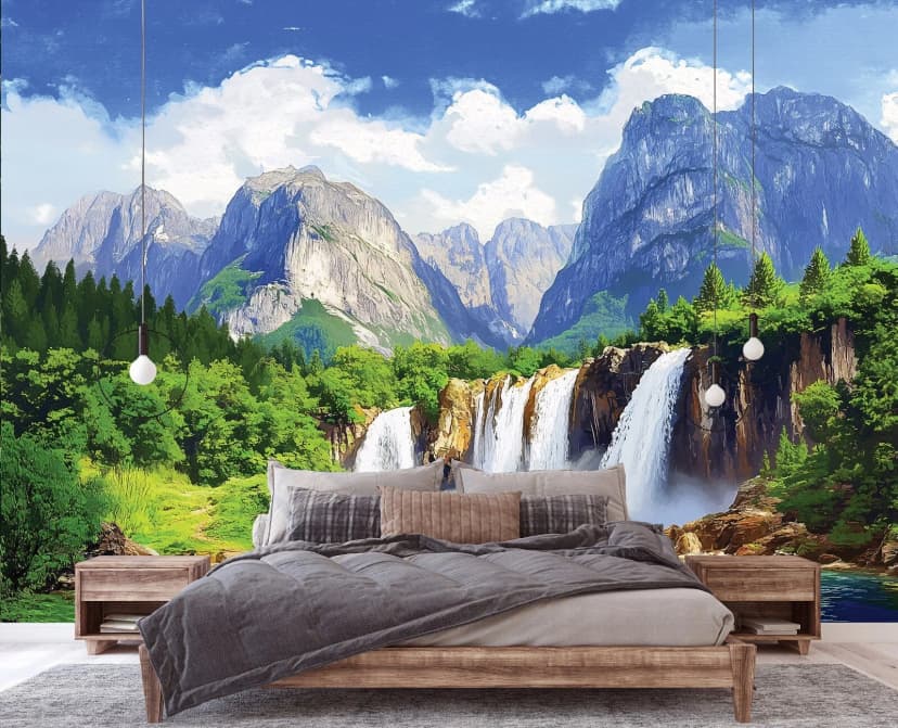 Fototapete 3D Effekt Wasserfall Wald Berge Wohnzimmer VLIES TAPETE + KLEISTER 27