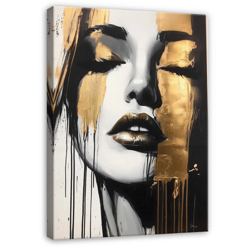 ABSTRAKT FRAU GOLD Leinwand Bilder Wohnzimmer groß Bild Leinwandbild Wandbilder