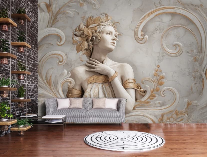 Fototapete 3D Effekt Gold Abstrakt Skulptur Frau VLIES TAPETE XXL + KLEISTER 457