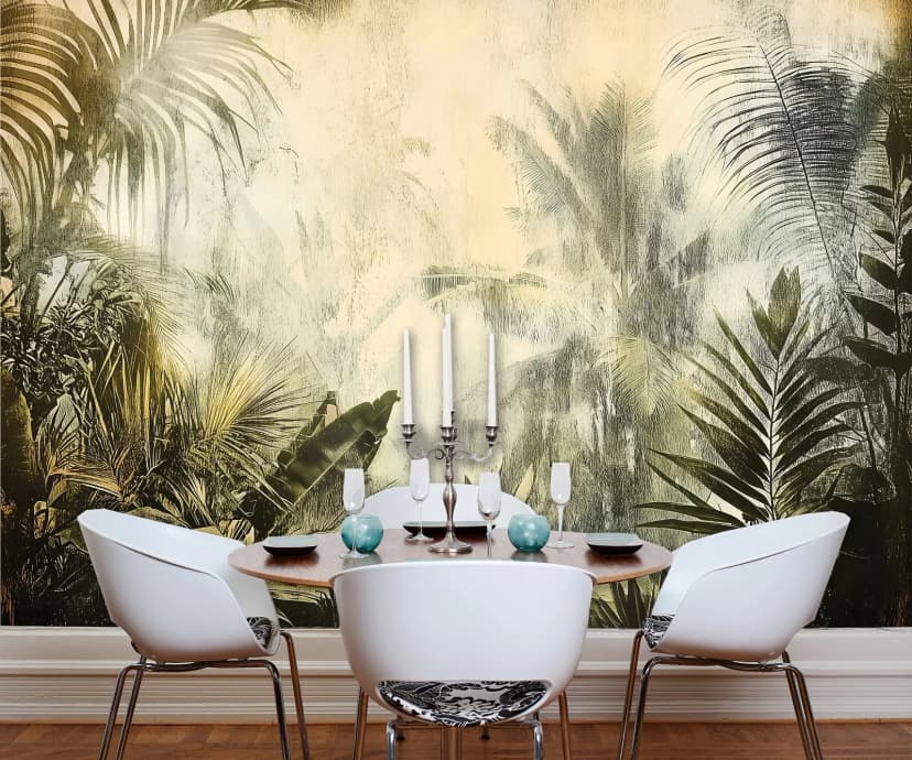 Fototapete Beige Tropischer Wald Wohnzimmer VLIES TAPETE XXL + KLEISTER 166
