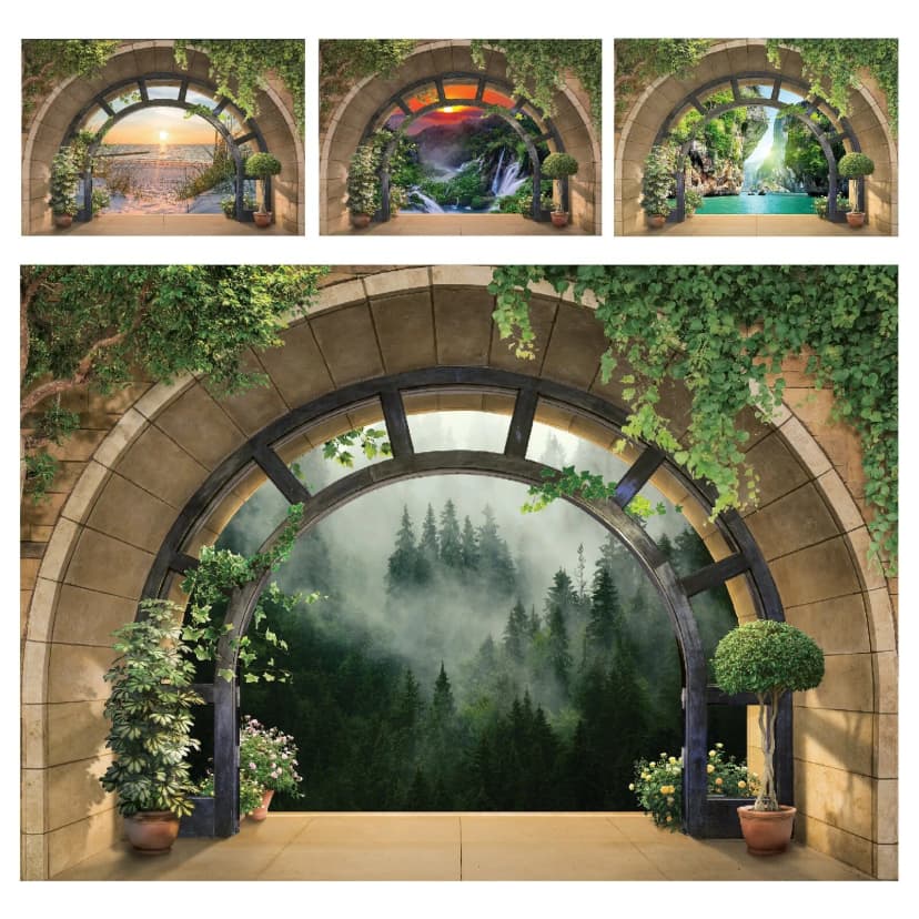 Vlies Fototapete 3D EFFEKT Wasserfall Wald Strand Fenster Landschaft TAPETE XXL