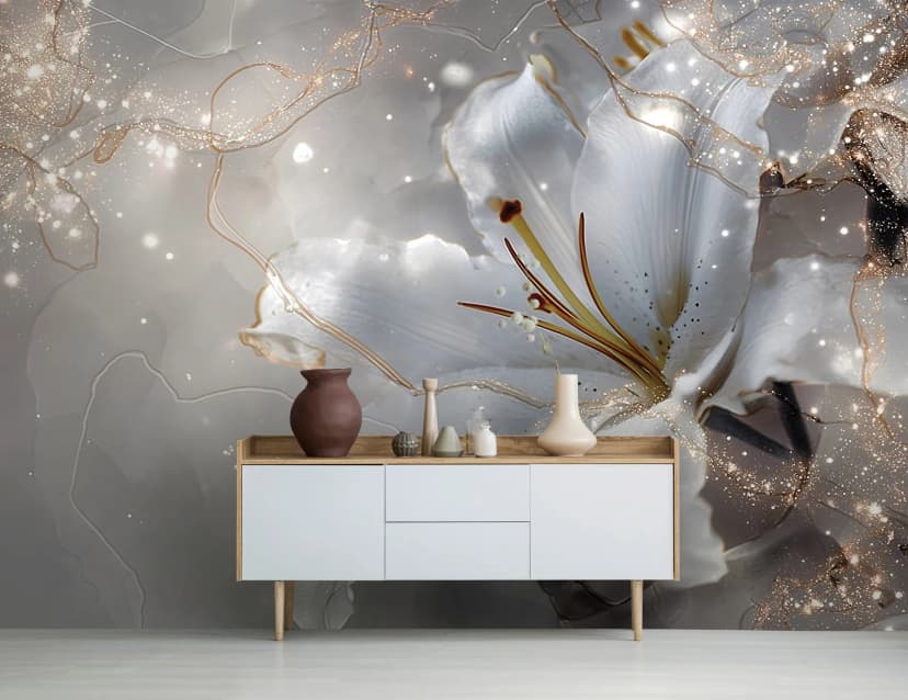 Fototapete Blume Lilie Weiß Gold Glamour Modern VLIES TAPETE XXL + KLEISTER 547