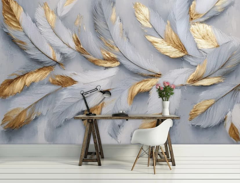 Fototapete Federn Weiß Gold Abstrakt Glamour VLIES TAPETE XXL + KLEISTER 519
