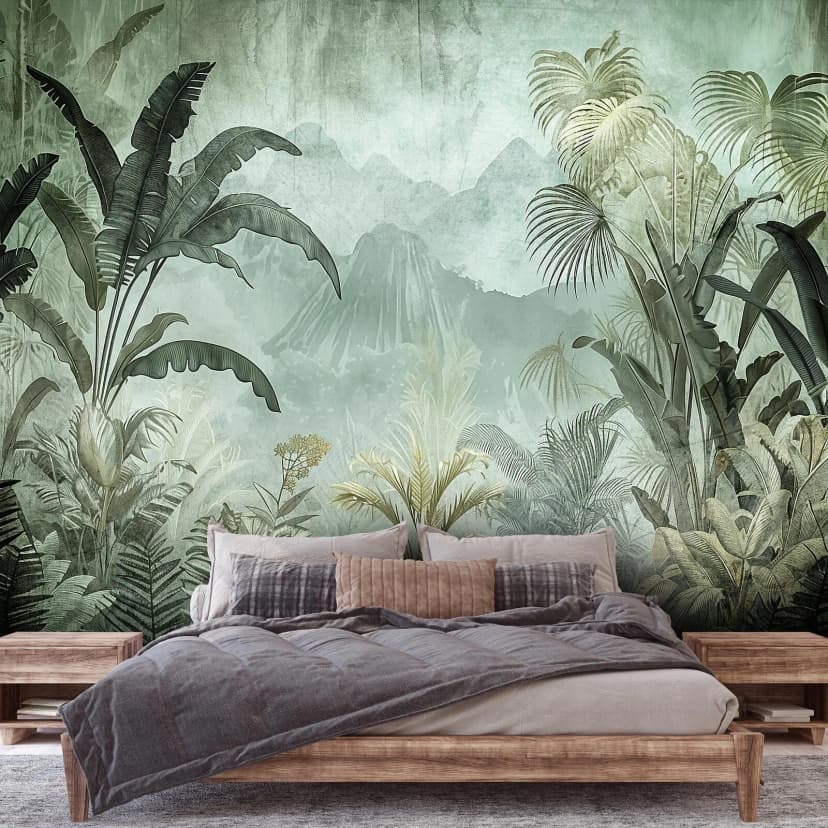 Fototapete Blätter Natur Grün Vintage Wohnzimmer VLIES TAPETE XXL + KLEISTER