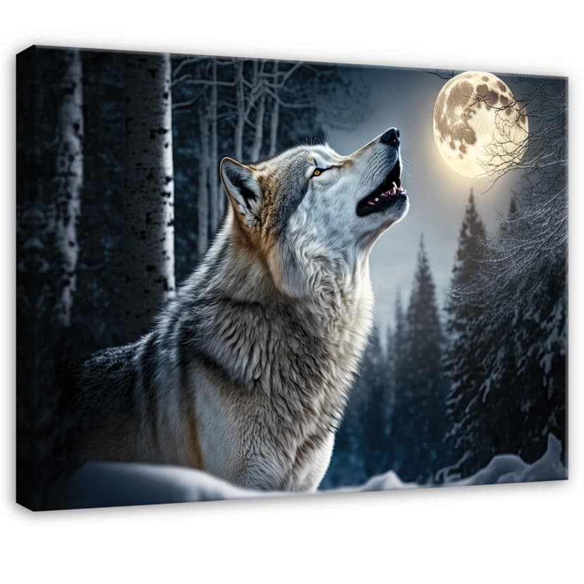 Leinwand Wolf Wald Mond Grau Wandbilder Groß Leinwandbild Wanddeko 169