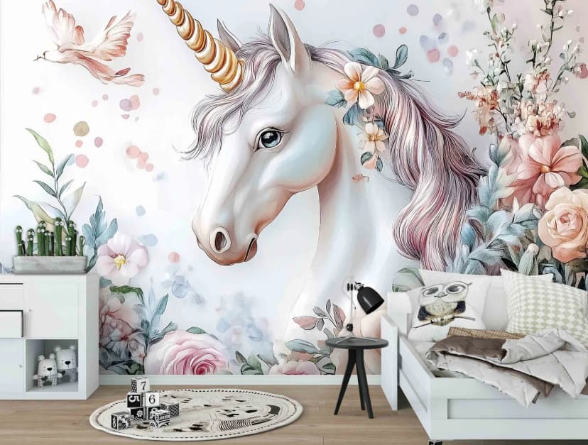 Fototapete Kinderzimmer Einhorn Rosa Märchen VLIES TAPETE XXL + KLEISTER 298