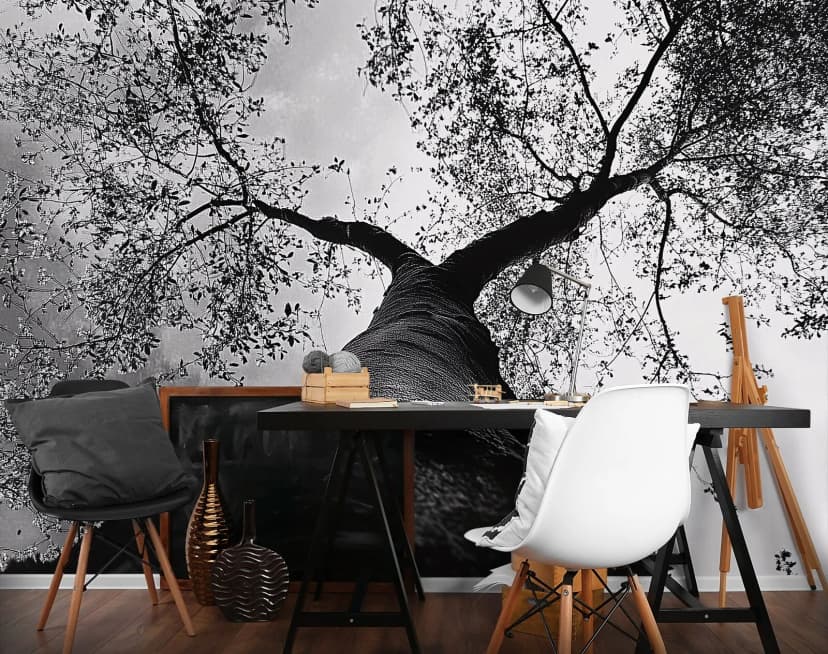 Fototapete 3D Baum Schwarz Weiß Natur Wohnzimmer VLIES TAPETE XXL + KLEISTER 224
