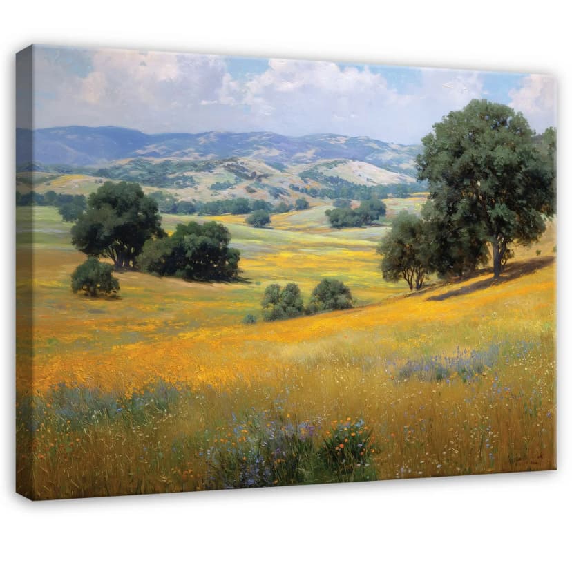 Leinwand Feld Bäume Gelb Wandbilder Groß Leinwandbild Wanddeko 153