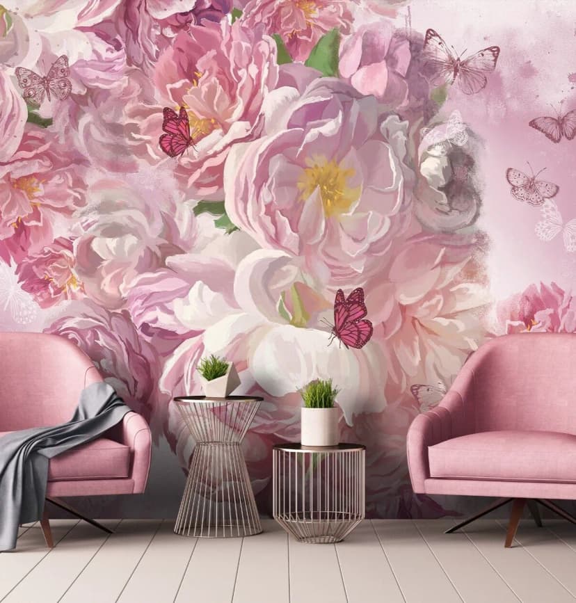 Fototapete Blumen Rosa Pfingstrosen Wohnzimmer VLIES TAPETE XXL + KLEISTER