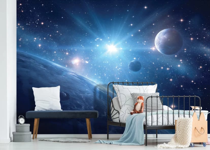 Fototapete Kinderzimmer Weltraum Planeten Blau VLIES TAPETE XXL + KLEISTER 399
