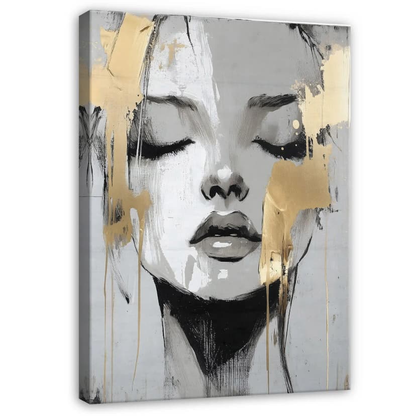 FRAU GOLD ABSTRAKT Leinwand Bilder Wohnzimmer groß Bild Leinwandbild Wandbilder
