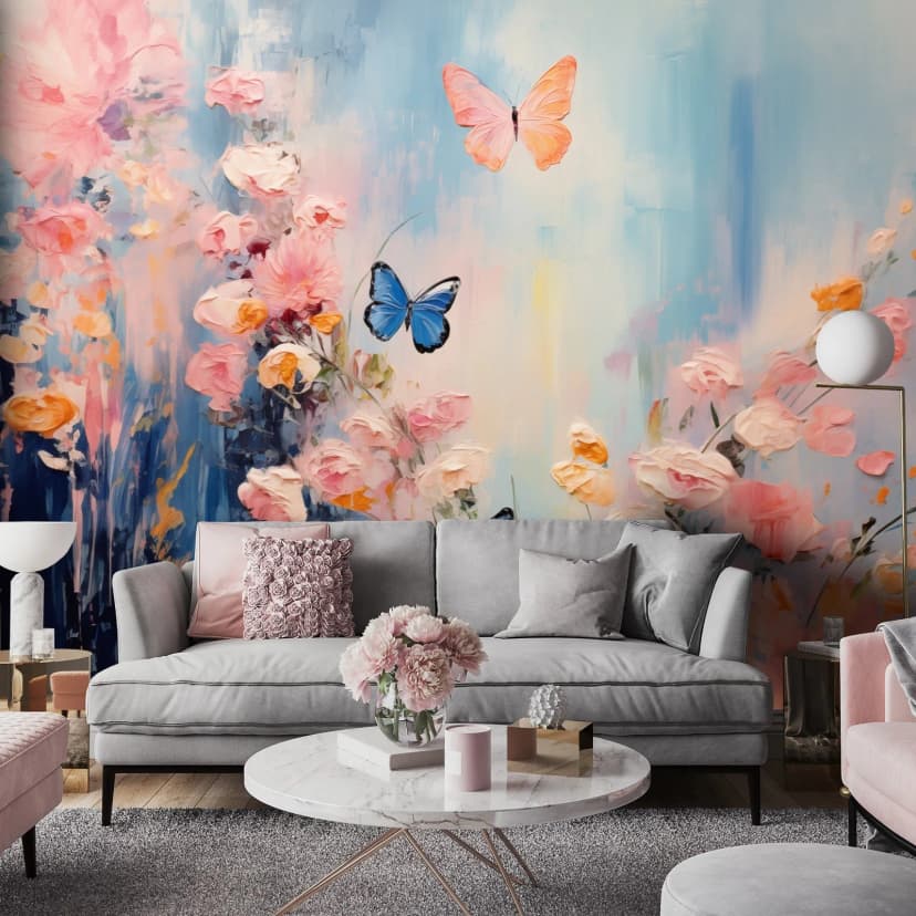 Fototapete Schmetterlinge Blumen Wohnzimmer Schlafzimmer VLIES TAPETE XXL 259