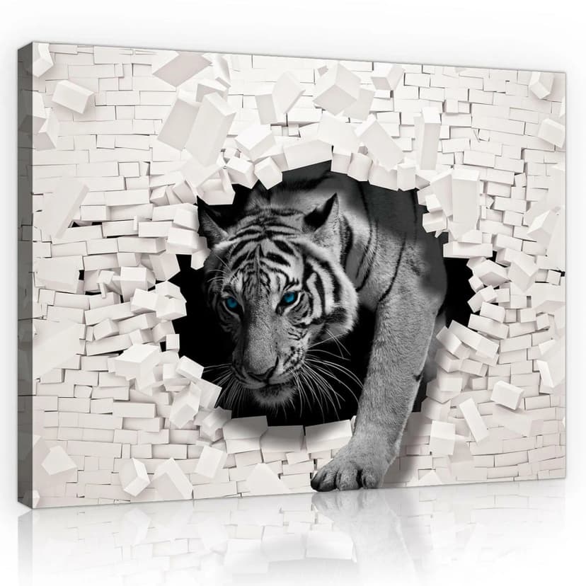 ABSTRAKT 3D Leinwand bilder XXL Wandbilder Tiger kommt aus der Wand Bild Tiere 8