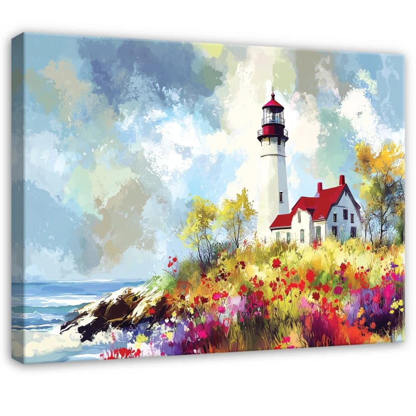 Leinwand Leuchtturm Meer Weiß Aquarell Wandbilder Groß Leinwandbild Wanddeko 113