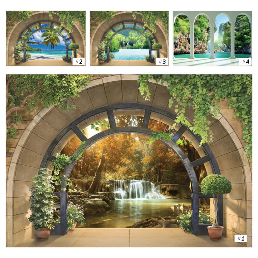 Vlies Fototapete Wasserfall 3D EFFEKT Wald Strand Fenster Landschaft TAPETE XXL