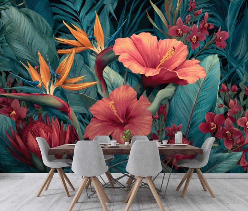 Fototapete Blumen Blätter Abstrakt VLIES TAPETE XXL + KLEISTER 415
