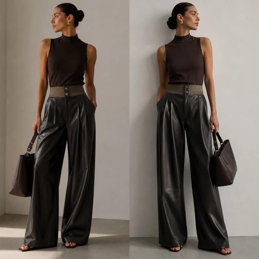 Damenhose Gil Santucci Öko Leder Palazzo Hose, Weites Bein, Taschen . Gr. L