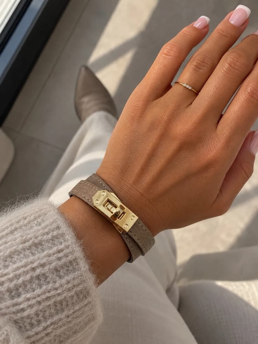 Damen Lederarmband mit goldfarbenem Verschluss - 100% Echtleder Taupe