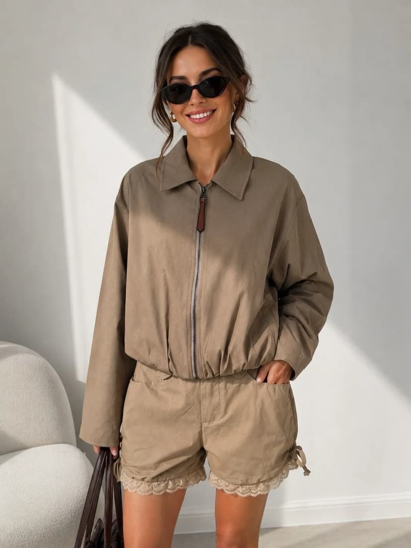 Elegante Bomberjacke mit Ballon Saum – Trendy & Modern Beige . Gr. L