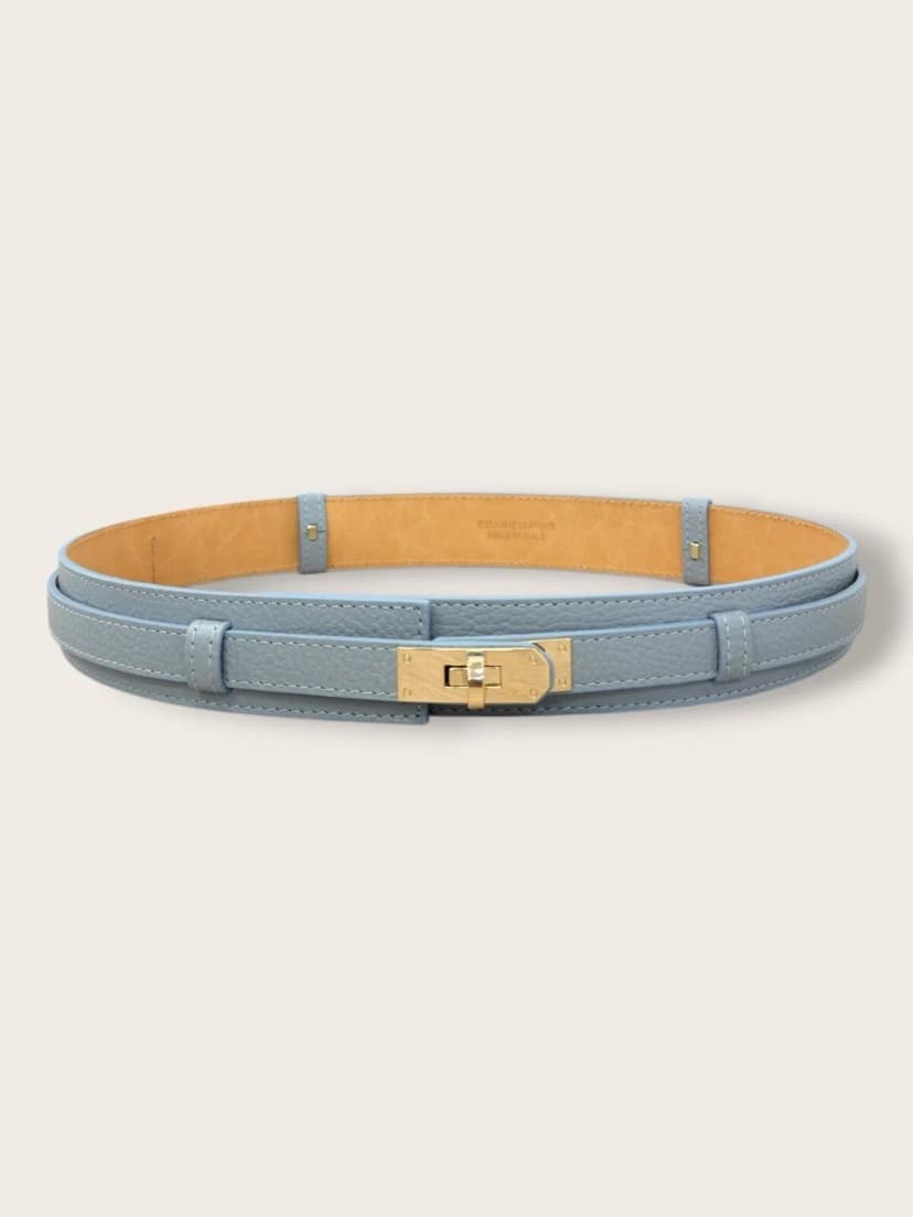 Damen Ledergürtel Himmelblau 4 cm Gold Schnalle Gürtel Echtleder Verstellbar