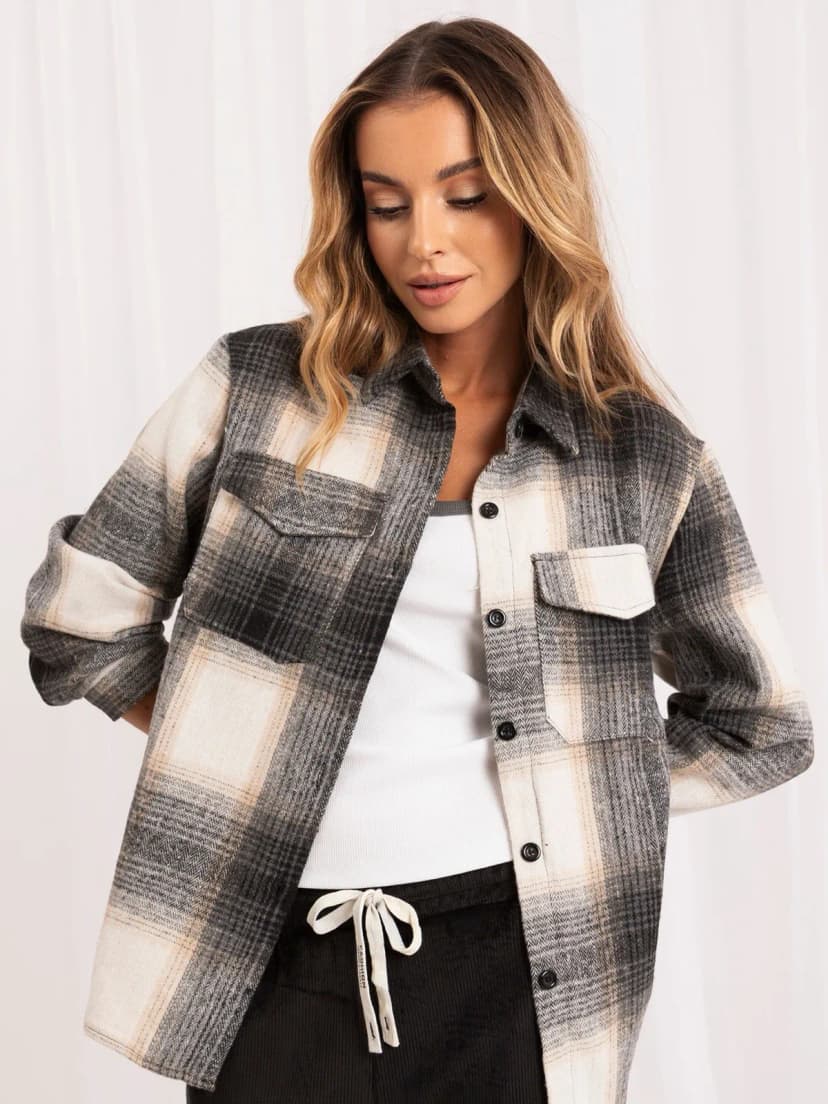 Flanellhemd Schwarz / Weiß Karo Oversize Langarmhemd Kariert Herbst Winter Gr. M
