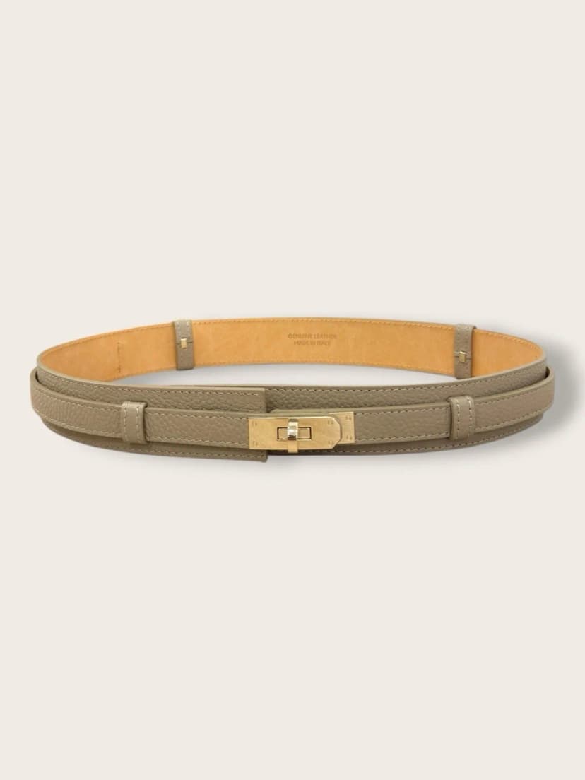 Damen Ledergürtel Beige 4 cm Gold Schnalle Gürtel Echtleder Verstellbar