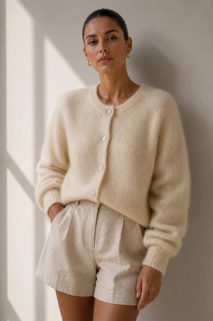 Mohair Cardigan 80% | Made in Italy | Luxus Strickjacke Beige